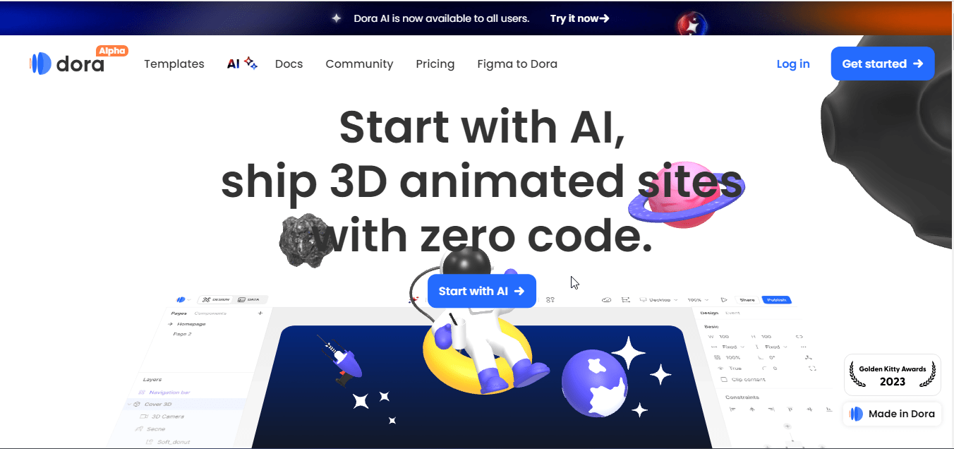 Build a website using Dora AI 
