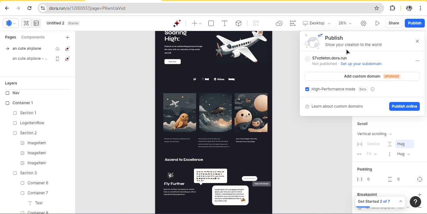 Build a website using Dora AI 