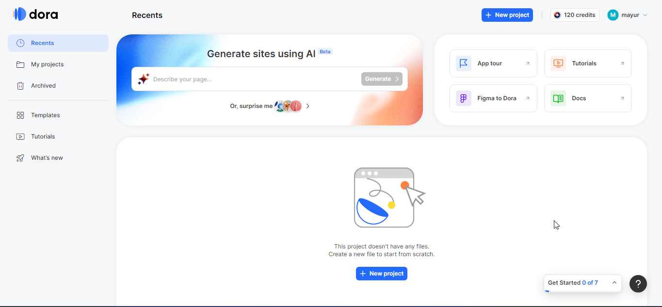 Build a website using Dora AI 