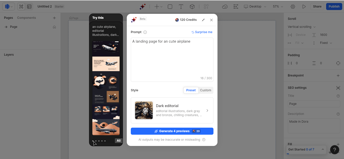 Build a website using Dora AI 